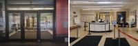 Lobby doors, and interior view, Herbert Irving Pavilion